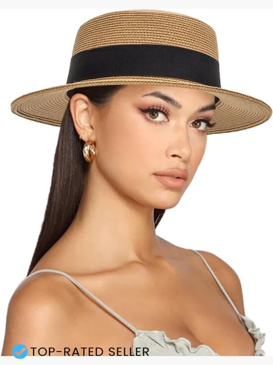 Accessories - Straw Boater Summer Sun Hat - Wide Brim Fedora Panama Beach Hat Adjustable